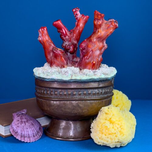 Copper Vase with Marine Composition Featuring Bamboo Coral