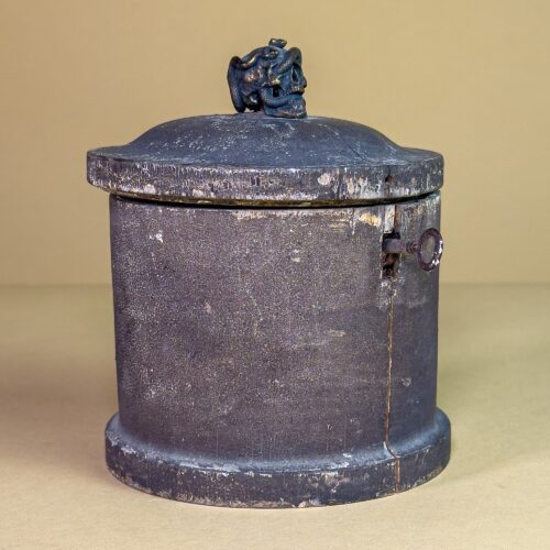 Turned Wooden Container with Metal Skull Finial (Late 19th Century)