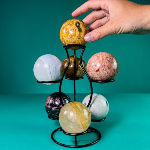 Seven Crystal Sphere Collection on Decorative Stand