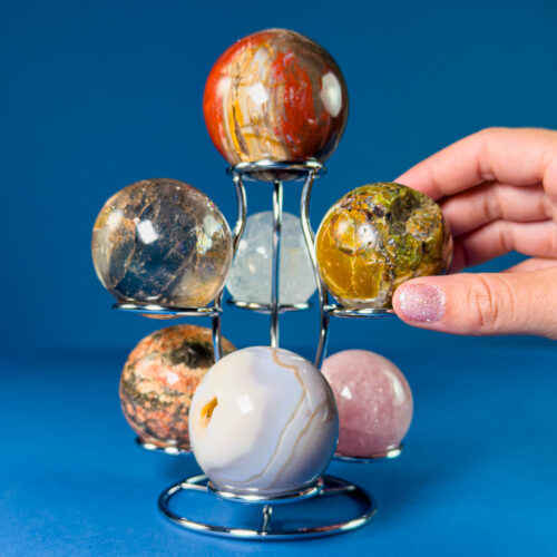Seven Crystal Sphere Collection on Decorative Stand