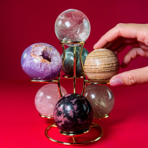 Seven Crystal Sphere Collection on Decorative Stand