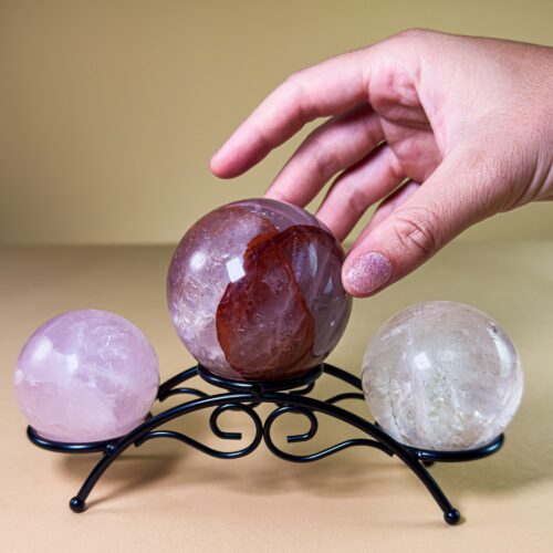 Three Crystal Sphere Collection on Decorative Stand